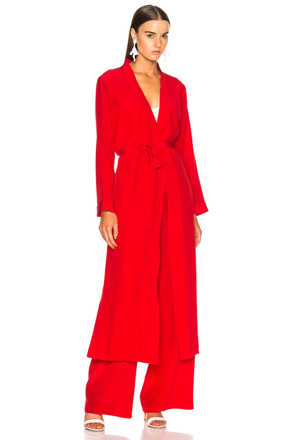 Michelle Mason Side Slit Robe in Red | FWRD
