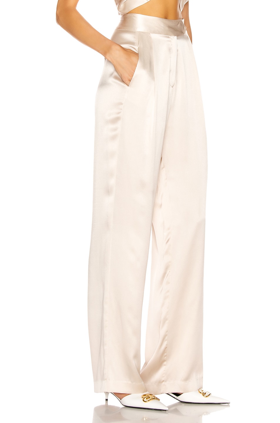 Michelle Mason Wide Leg Trouser in Oyster | FWRD