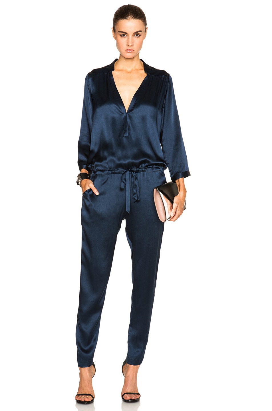 Image 1 of Michelle Mason Deep V Jumpsuit in Navy