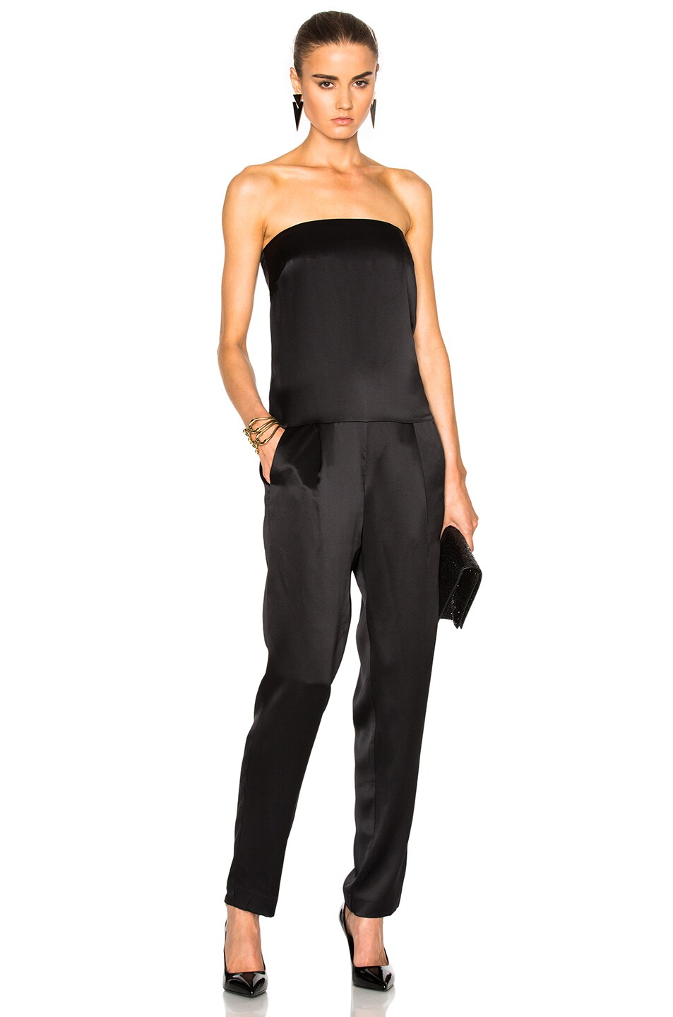 Image 1 of Michelle Mason Strapless Jumpsuit in Black