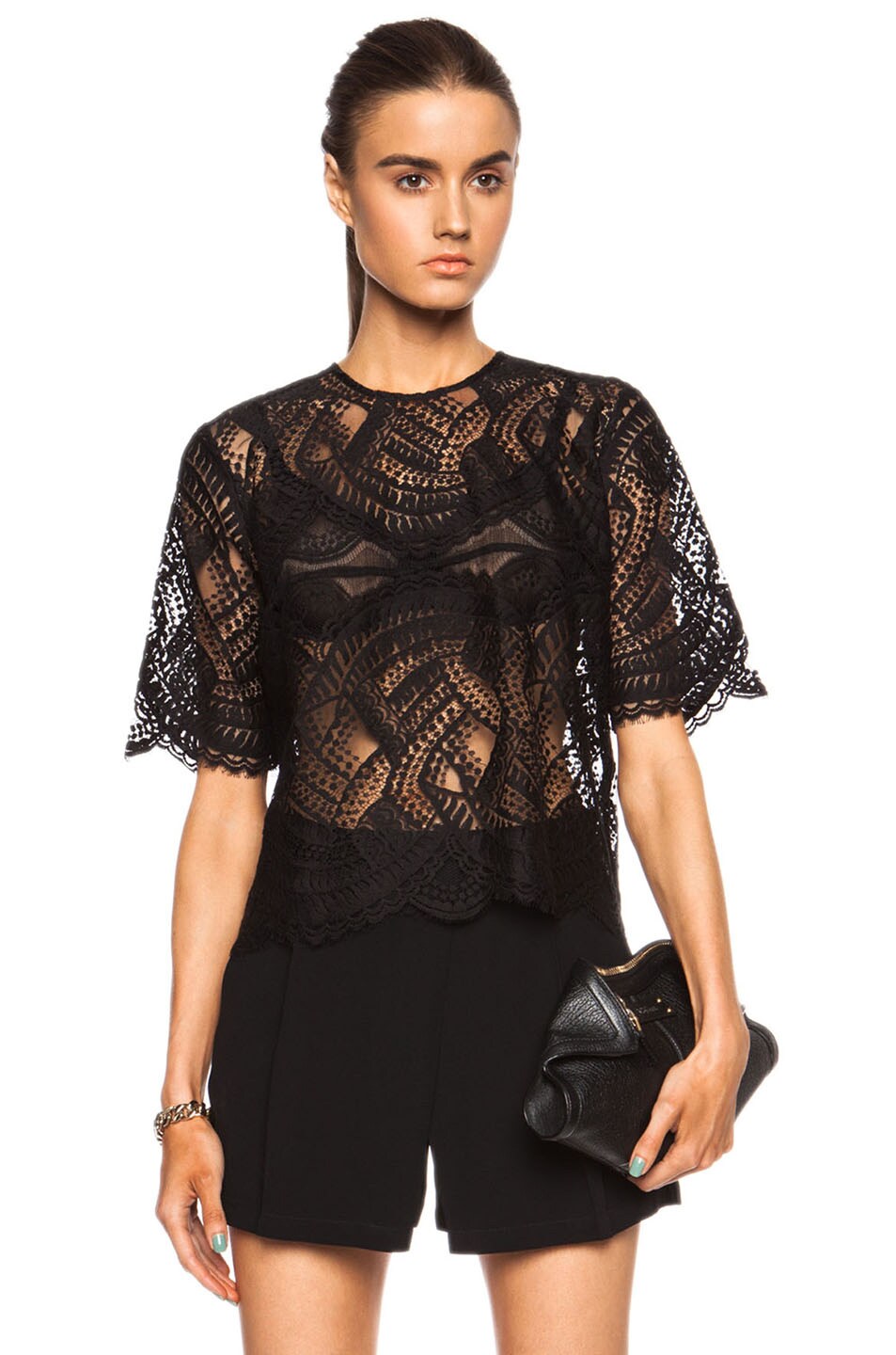 Image 1 of Michelle Mason Lace Tee in Black