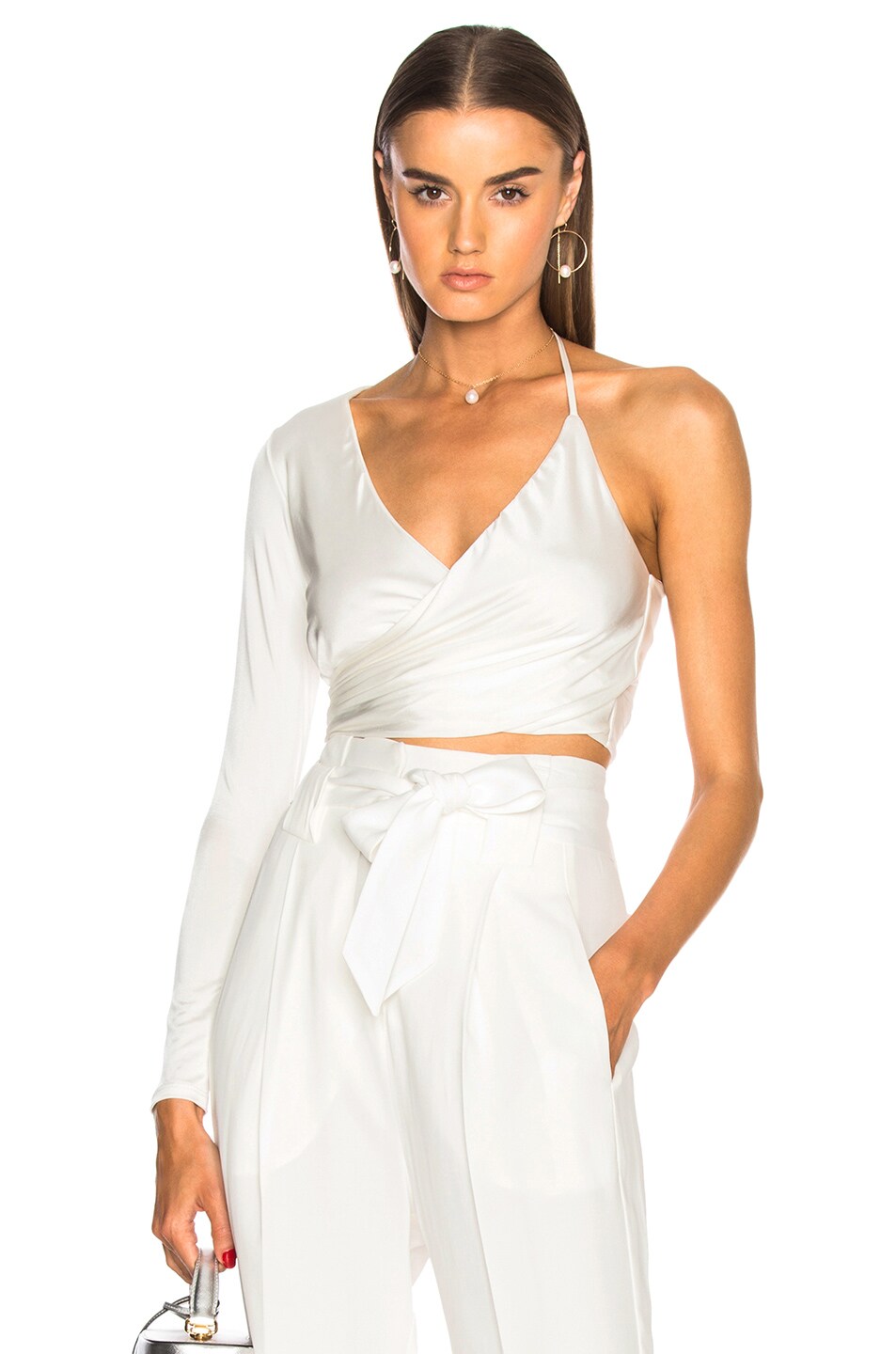 Image 1 of Michelle Mason Wrap Crop Top in Ivory
