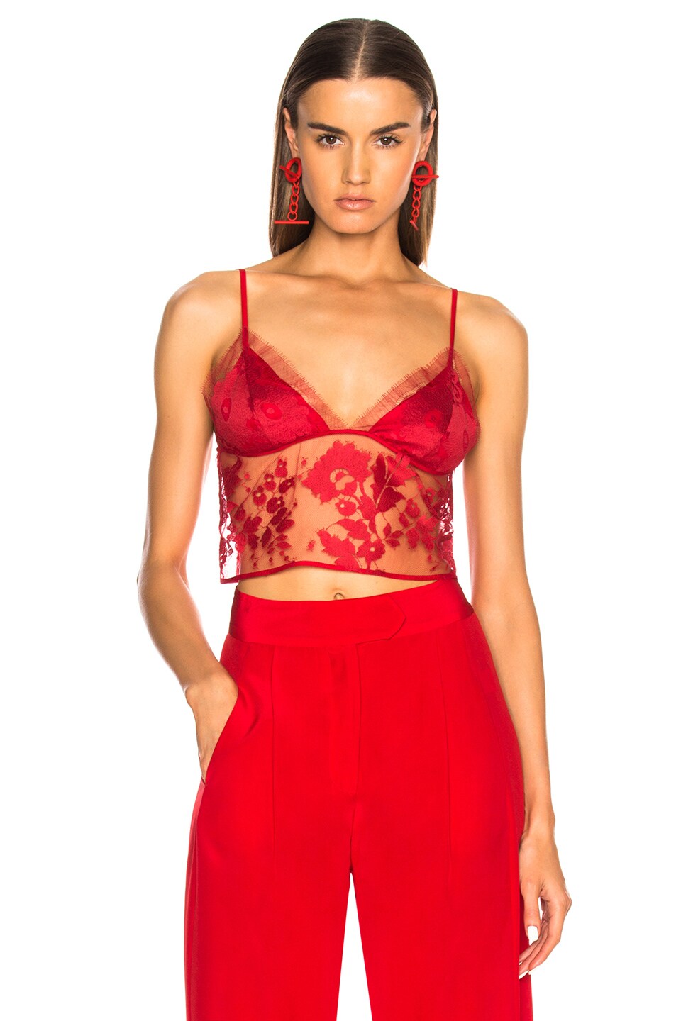 Image 1 of Michelle Mason Lace Crop Cami Top in Red