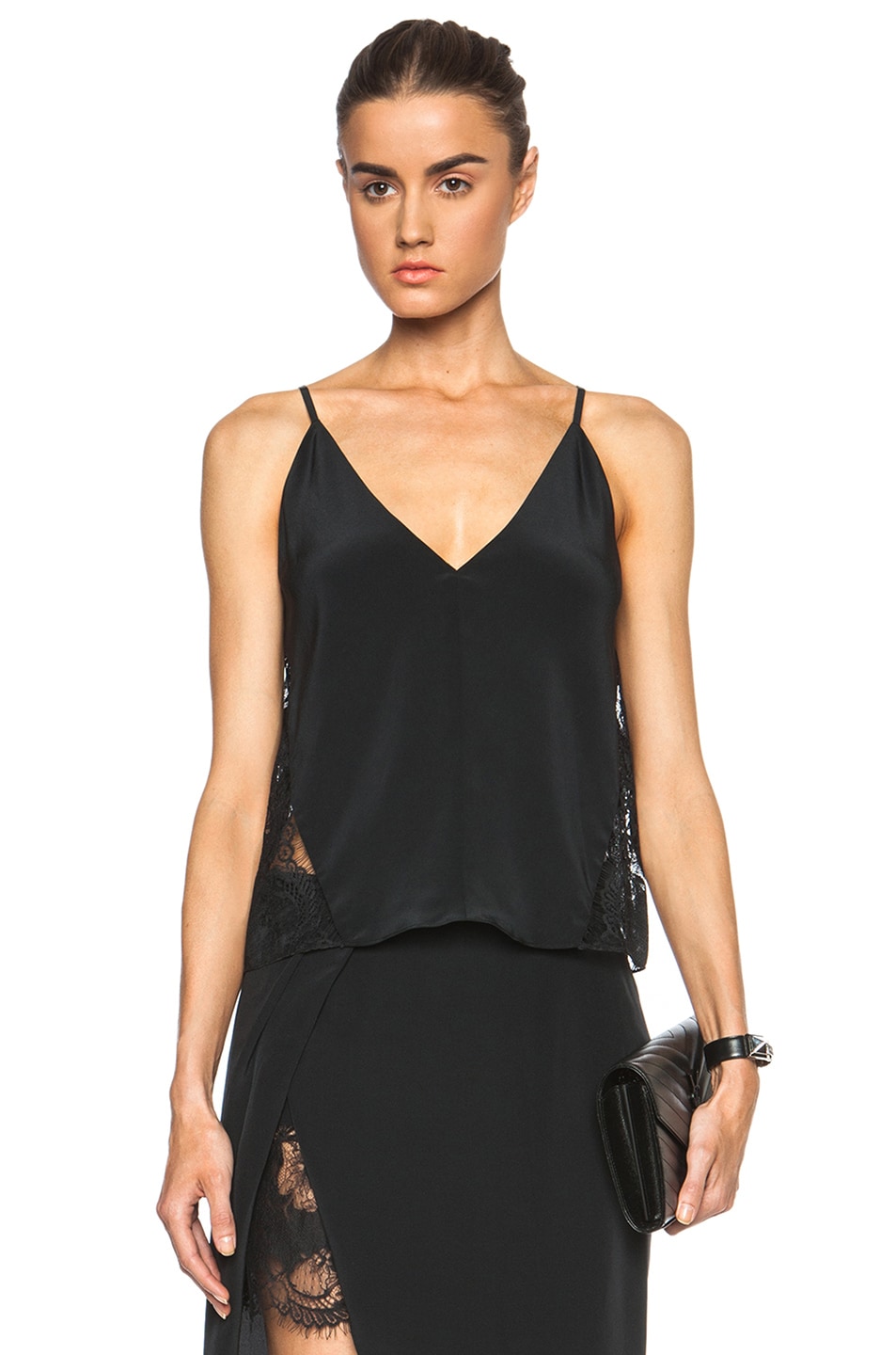 Image 1 of Michelle Mason Lace Cami Silk Top in Black