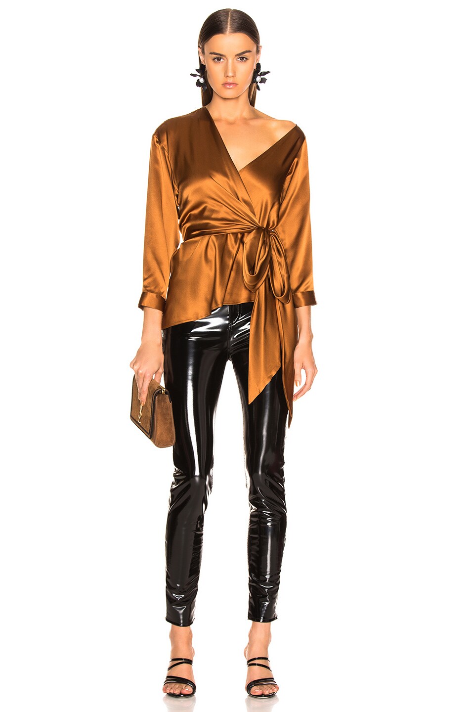 Image 1 of Michelle Mason Asymmetrical Top With Tie in Toffee