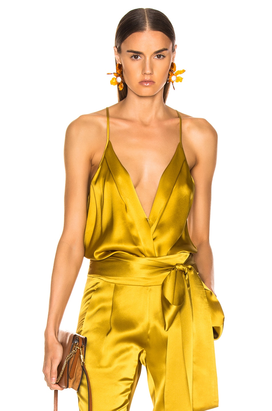 Image 1 of Michelle Mason Wrap Cami Bodysuit in Citron