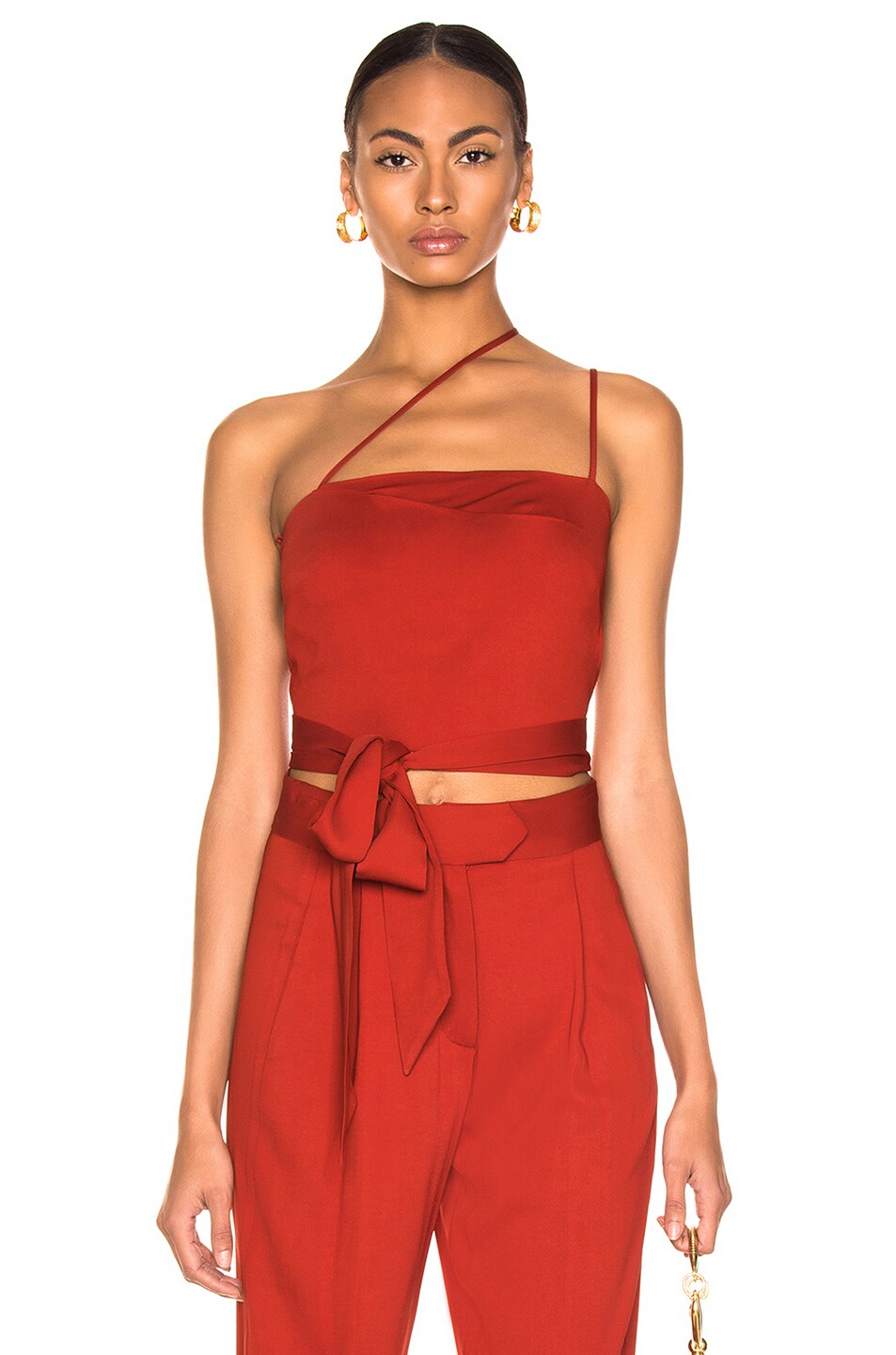 Image 1 of Michelle Mason Asymmetrical Strap Top in Cayenne