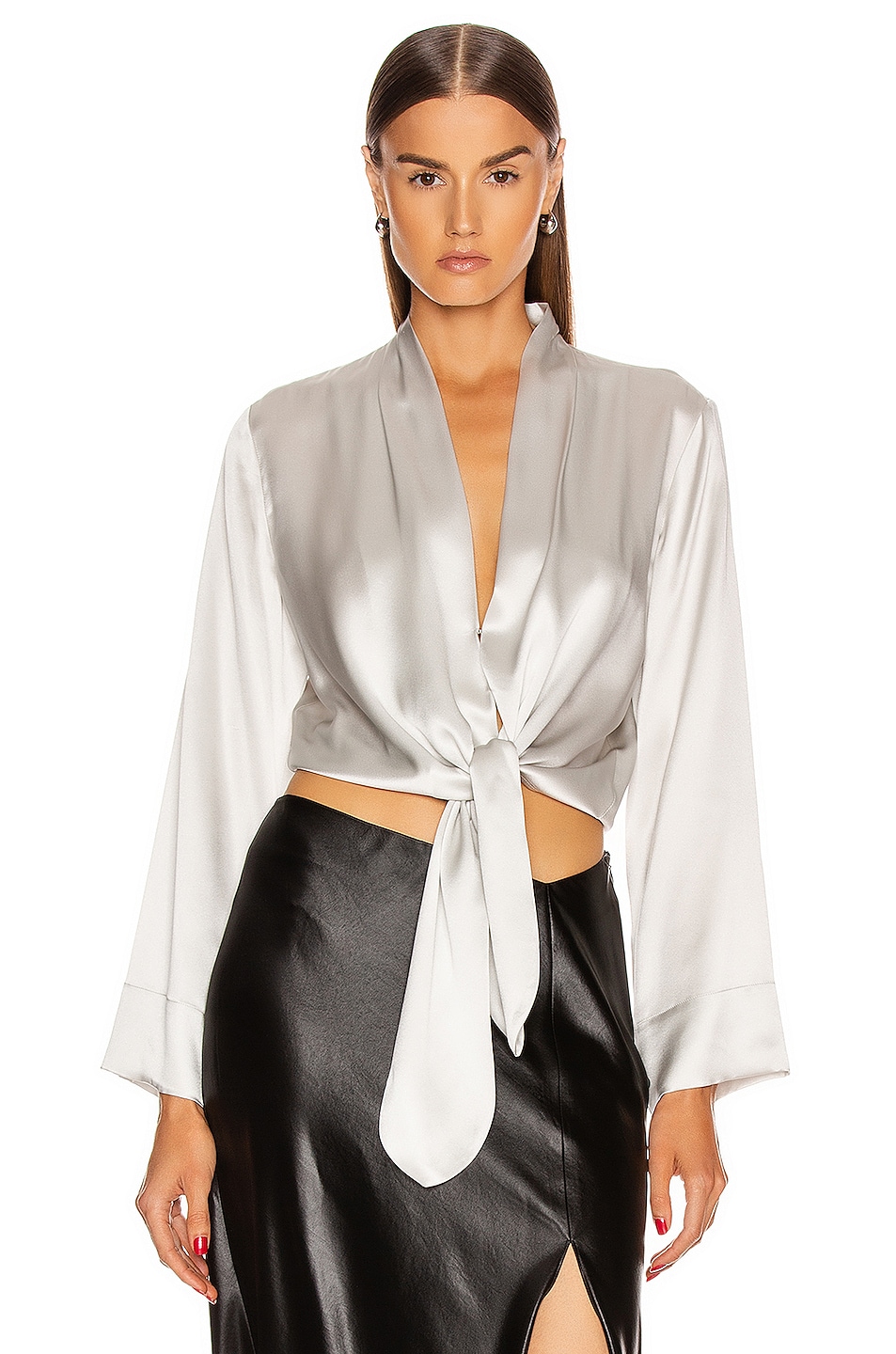 Image 1 of Michelle Mason Kimono Tie Top in Platinum