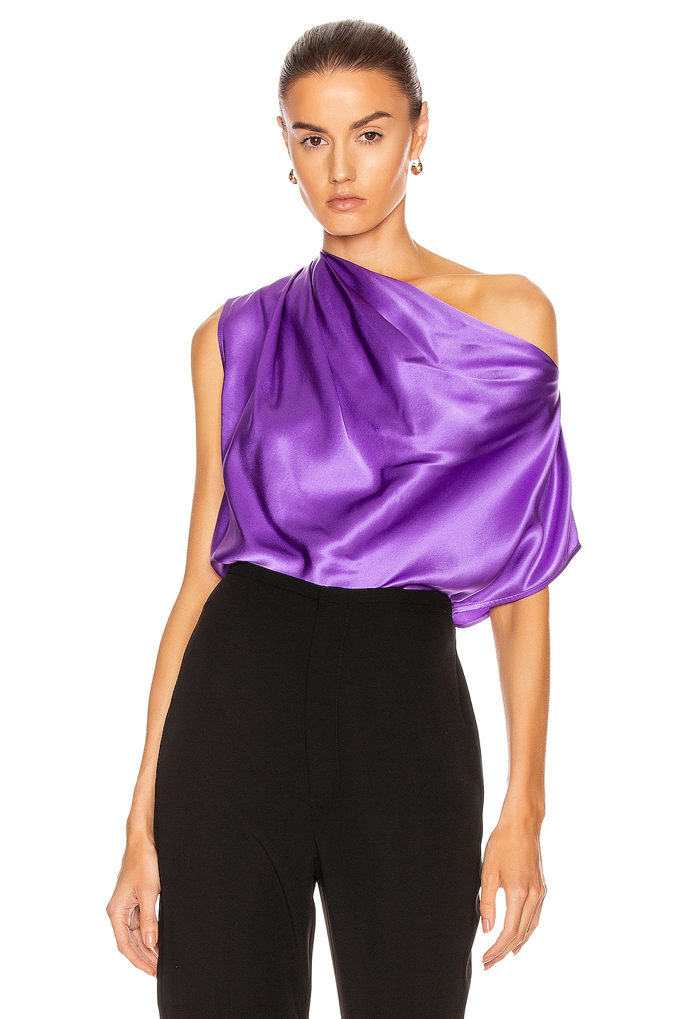 Michelle Mason for FWRD Asymmetrical Drape Top in Grape | FWRD
