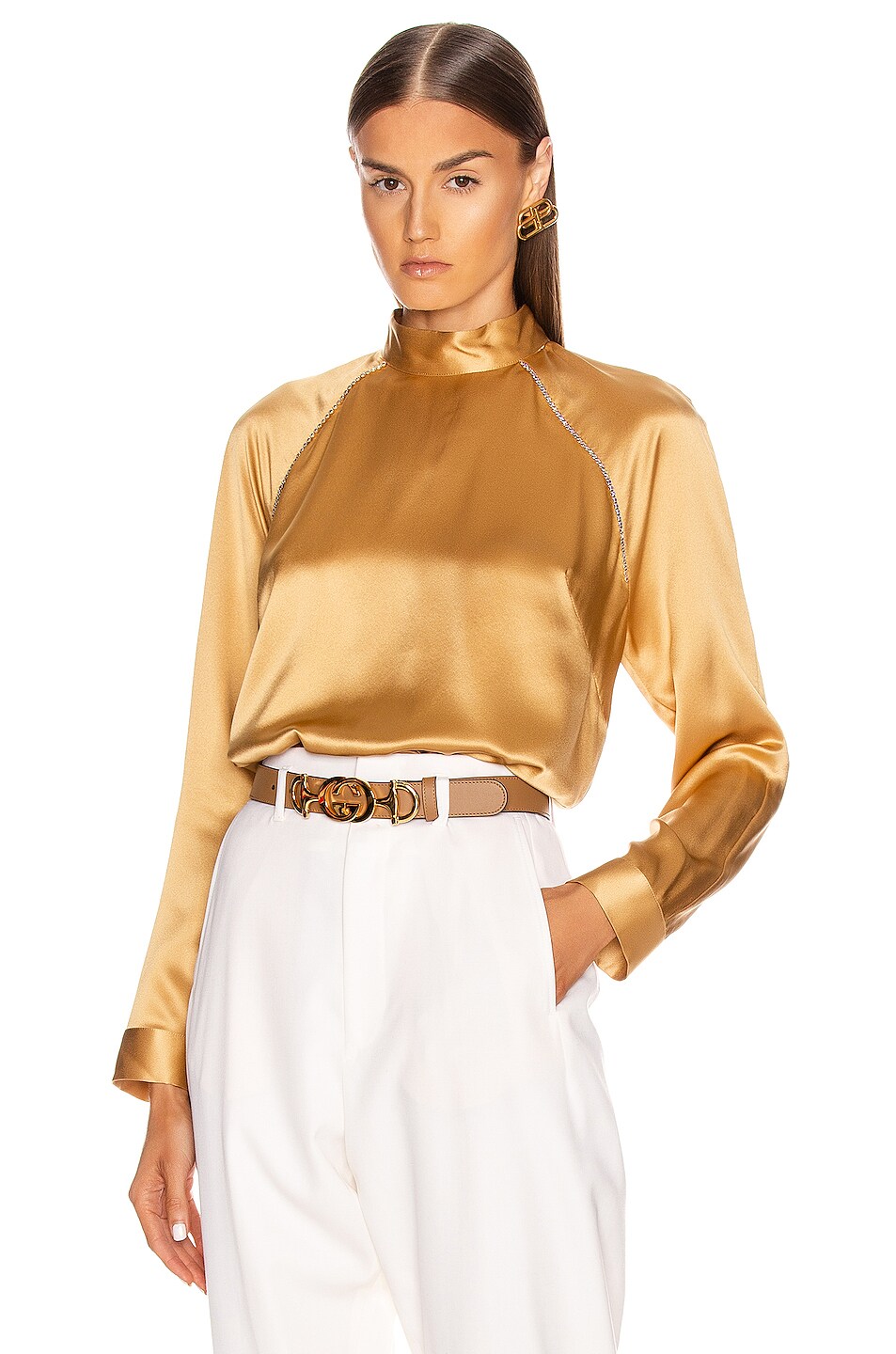 Image 1 of Michelle Mason for FWRD Raglan Blouse With Crystal in Honey