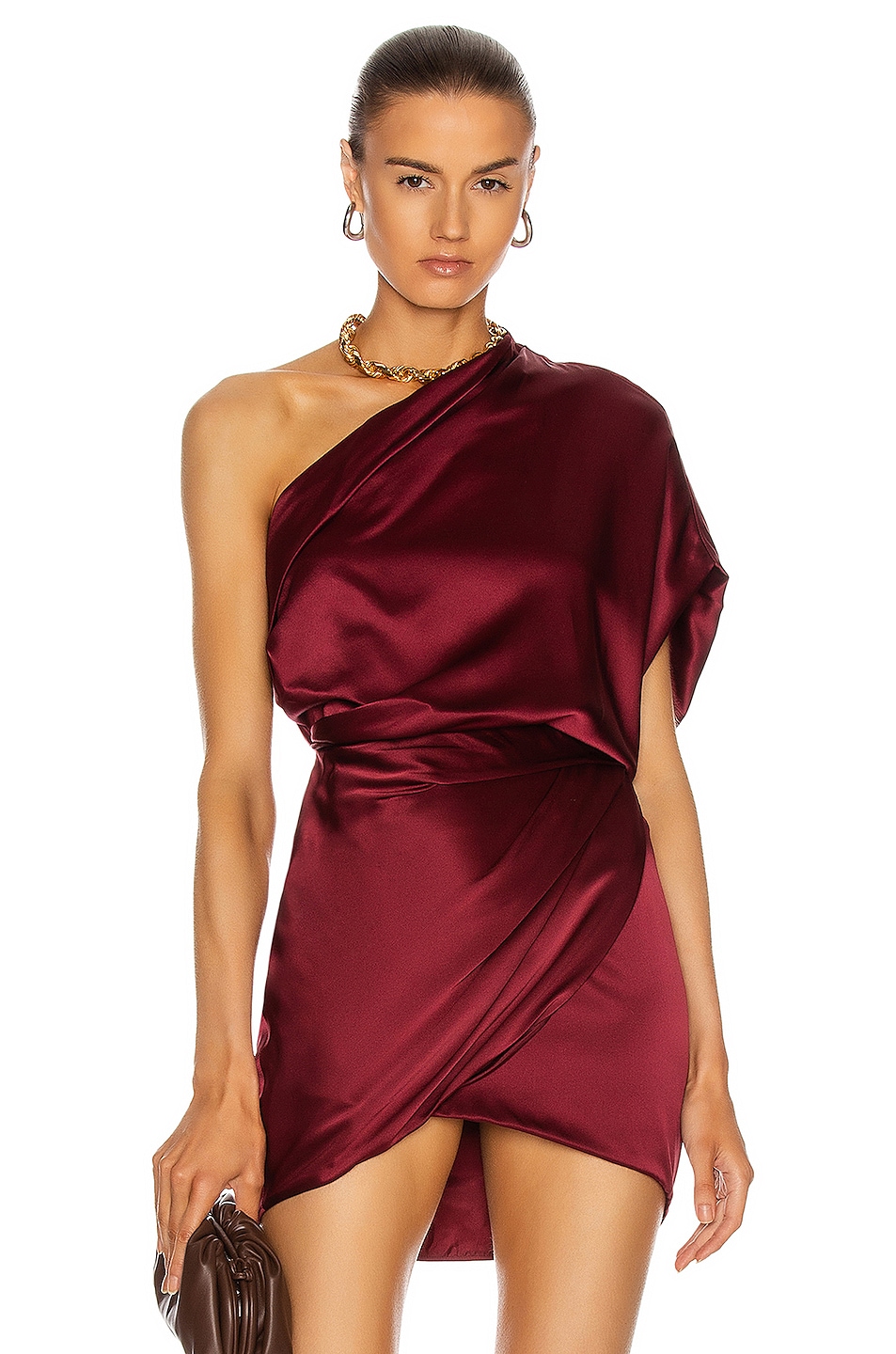 Image 1 of Michelle Mason One Shoulder Lapel Top in Oxblood