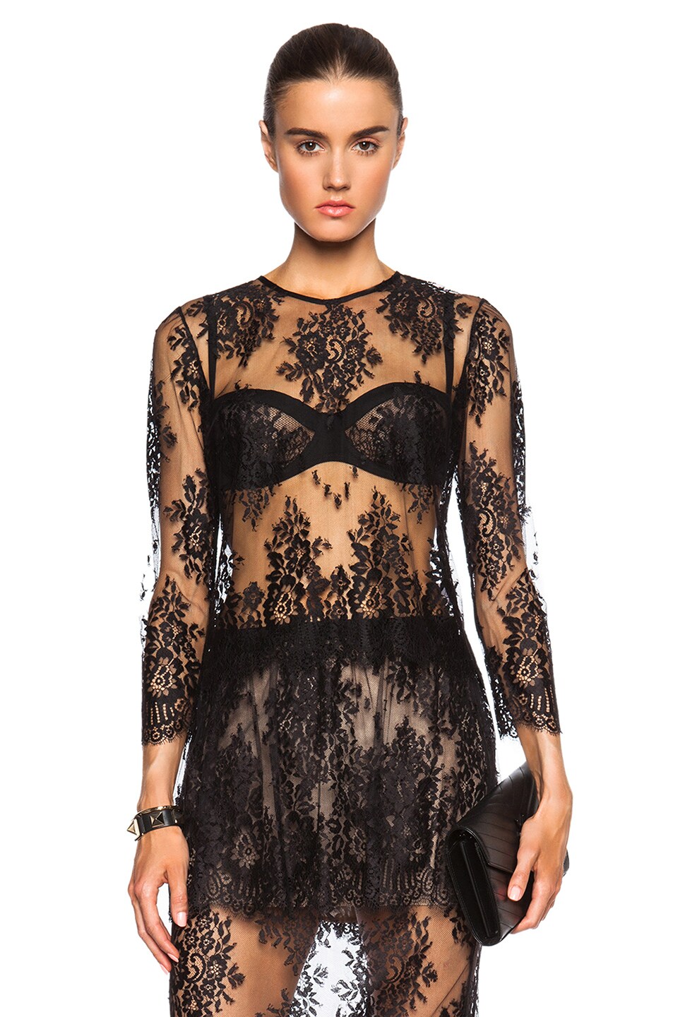 Image 1 of Michelle Mason Long Sleeve Lace Top in Black
