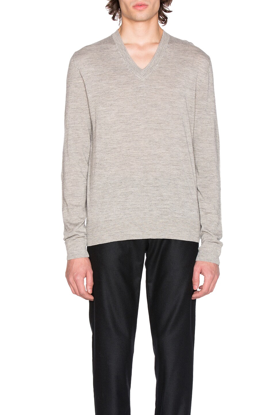 Image 1 of Maison Margiela Jersey V Neck Sweater with Elbow Patches in Light Grey Melange