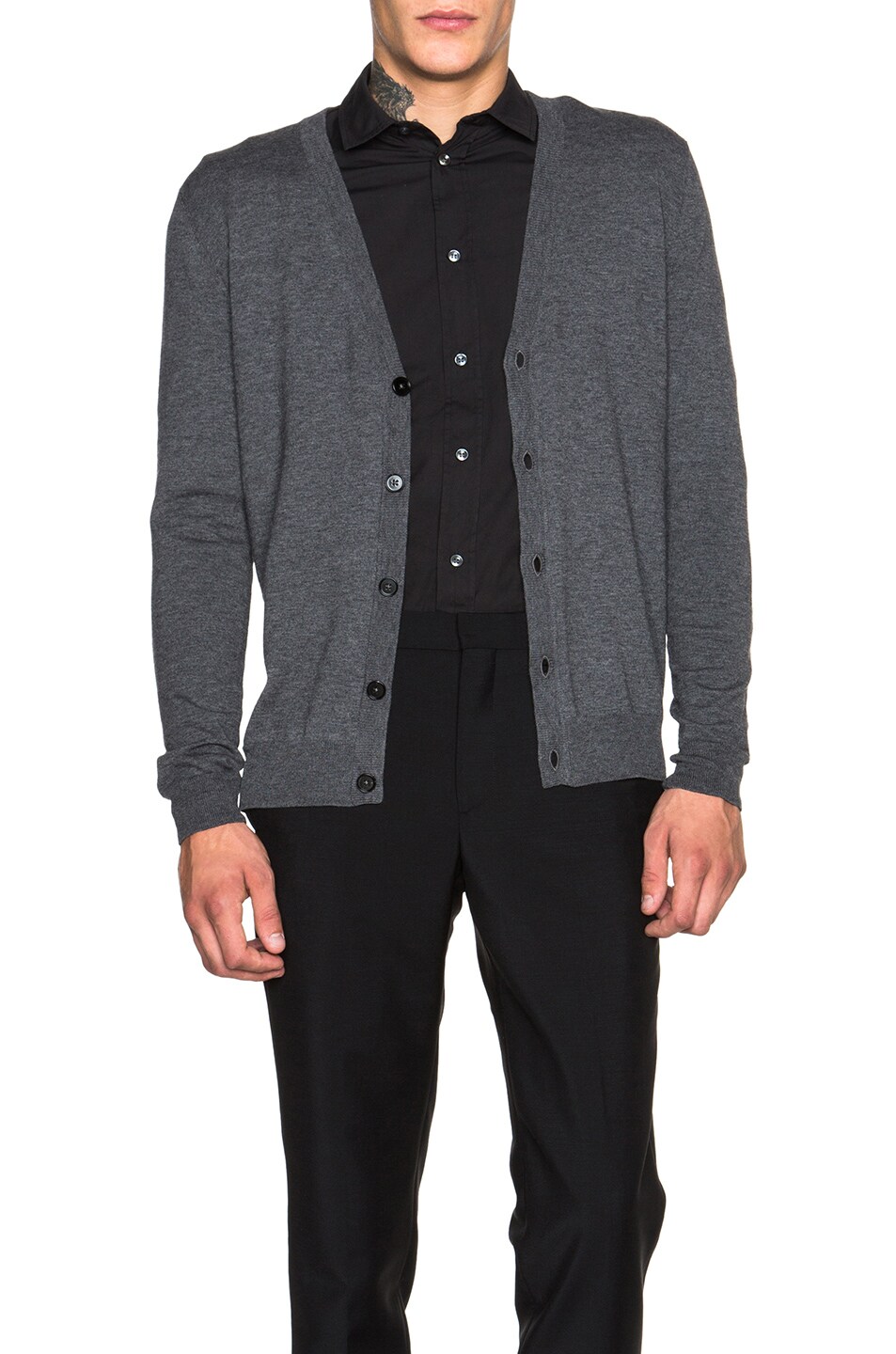 Image 1 of Maison Margiela Contrast Elbow Patch Cardigan in Charcoal