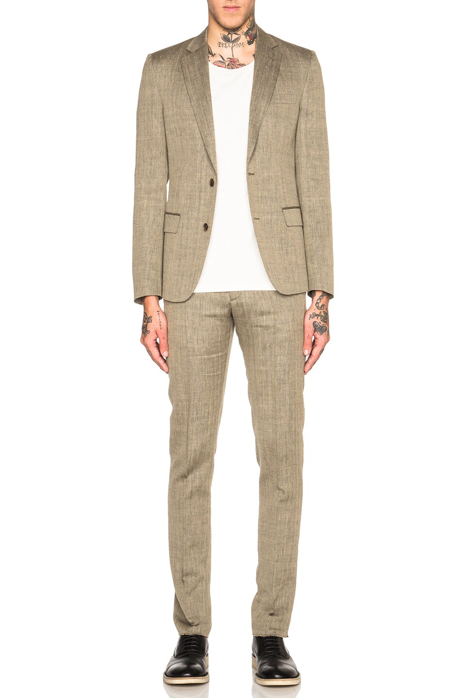 Image 1 of Maison Margiela Slim Fit Wool Linen Herringbone Suit in Beige