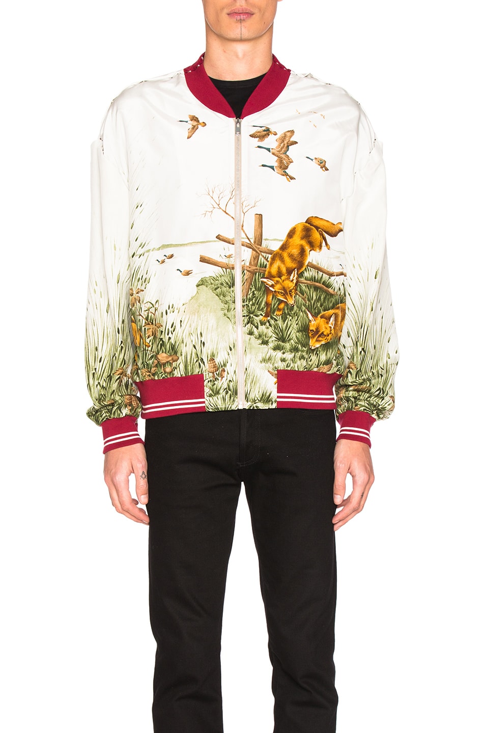 Image 1 of Maison Margiela Silk Bomber in Foxes & Off White