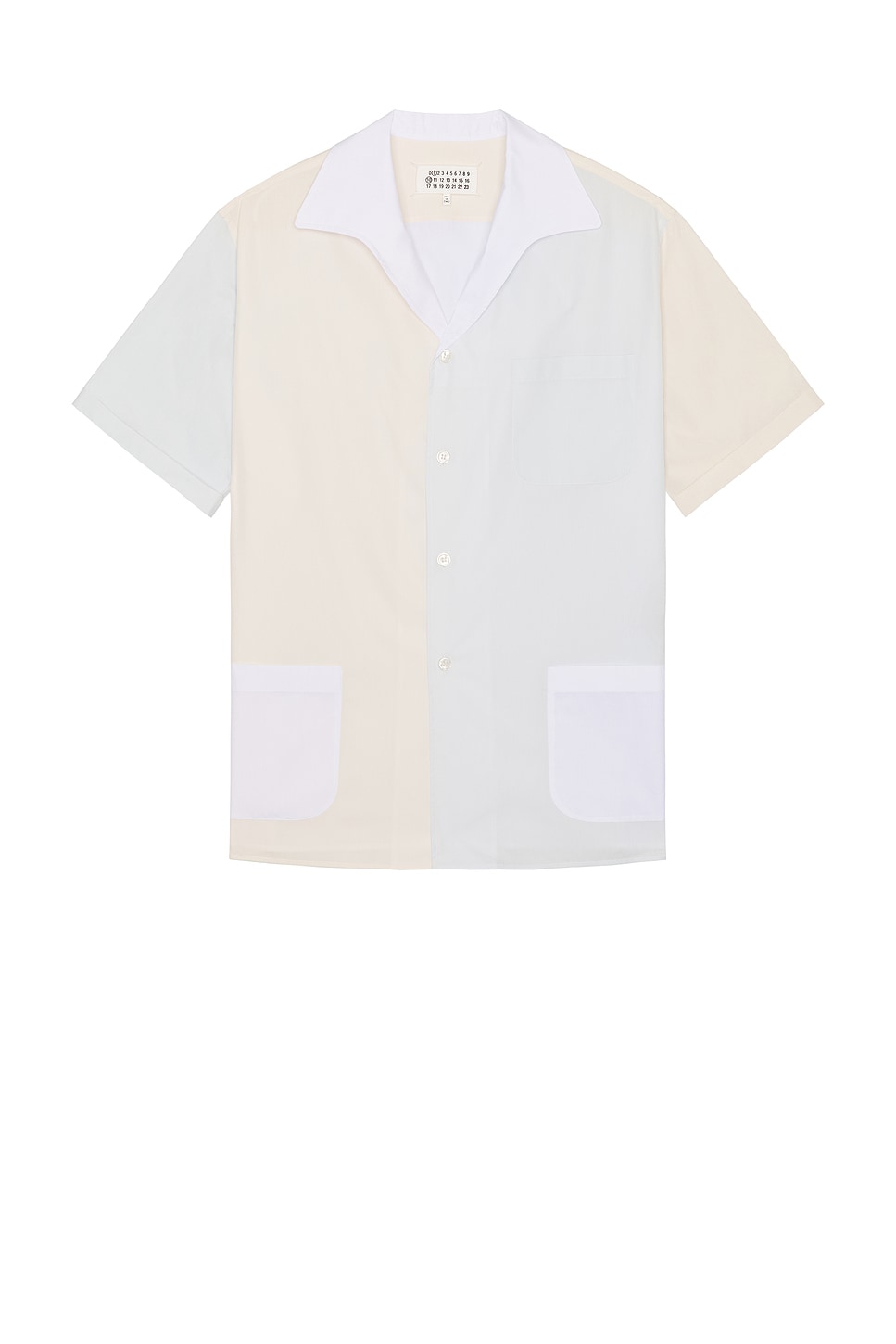 Image 1 of Maison Margiela Short-Sleeved Shirt in White, Cream, & Light Blue