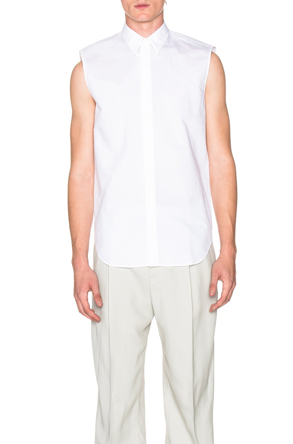 Image 1 of Maison Margiela Slim Fit Silk Cotton Sleeveless Shirt in White