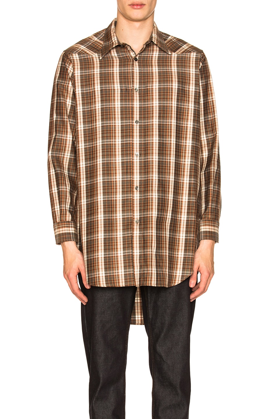 Image 1 of Maison Margiela Long Sleeve Plaid Shirt in Brown Check