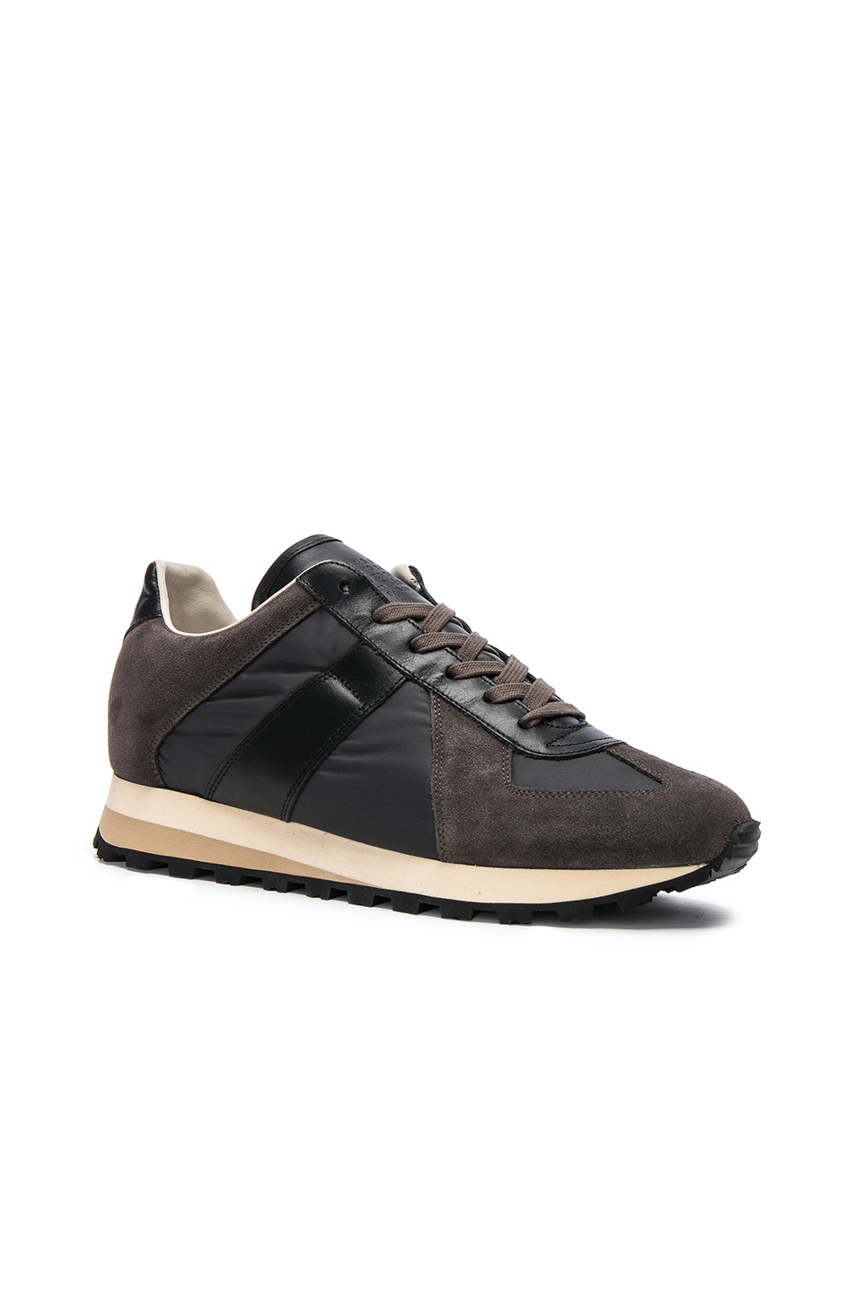 Image 1 of Maison Margiela Calfskin & Suede Retro Runner Sneakers in Black & Grey