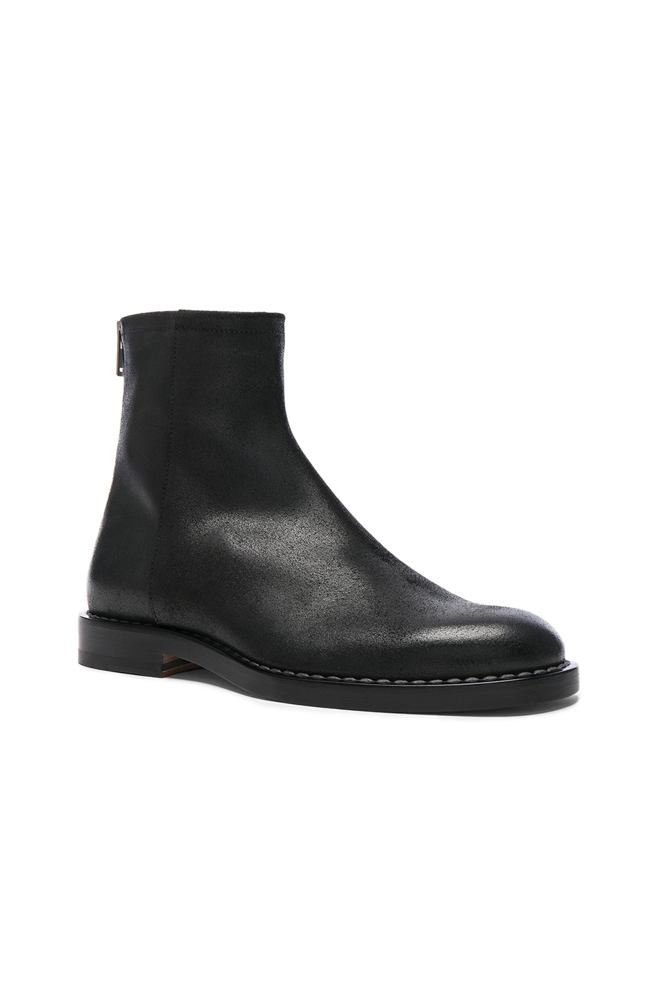 Image 1 of Maison Margiela Leather Light Brushed Effect Boots in Black