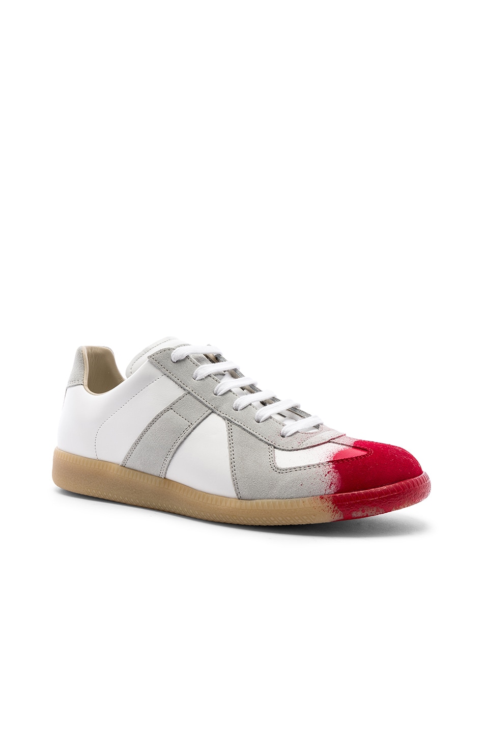 Image 1 of Maison Margiela Replica Low Top Sneakers in White & Red