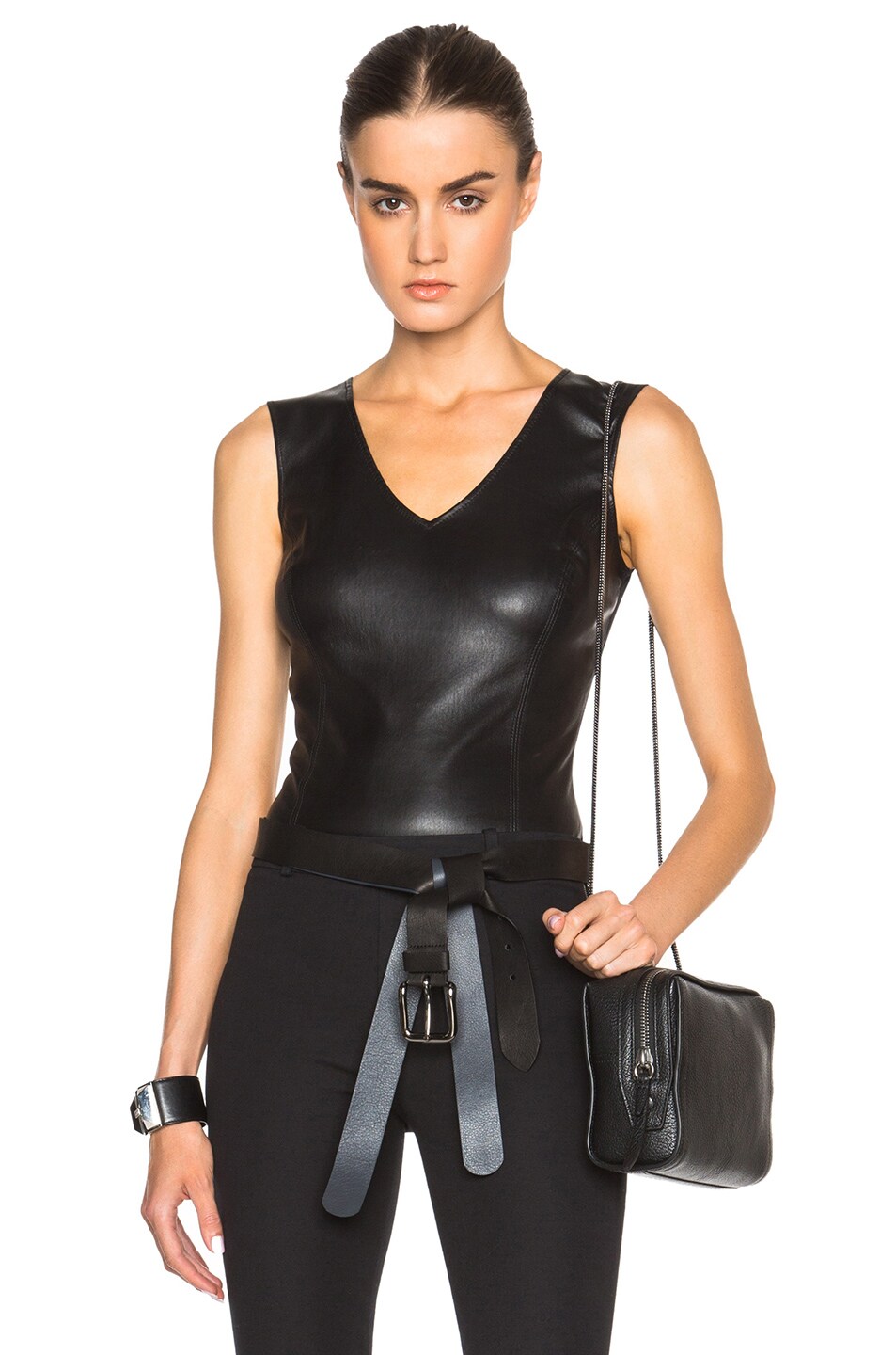 Image 1 of Maison Margiela Stretch Leather & Jersey Bodysuit in Black