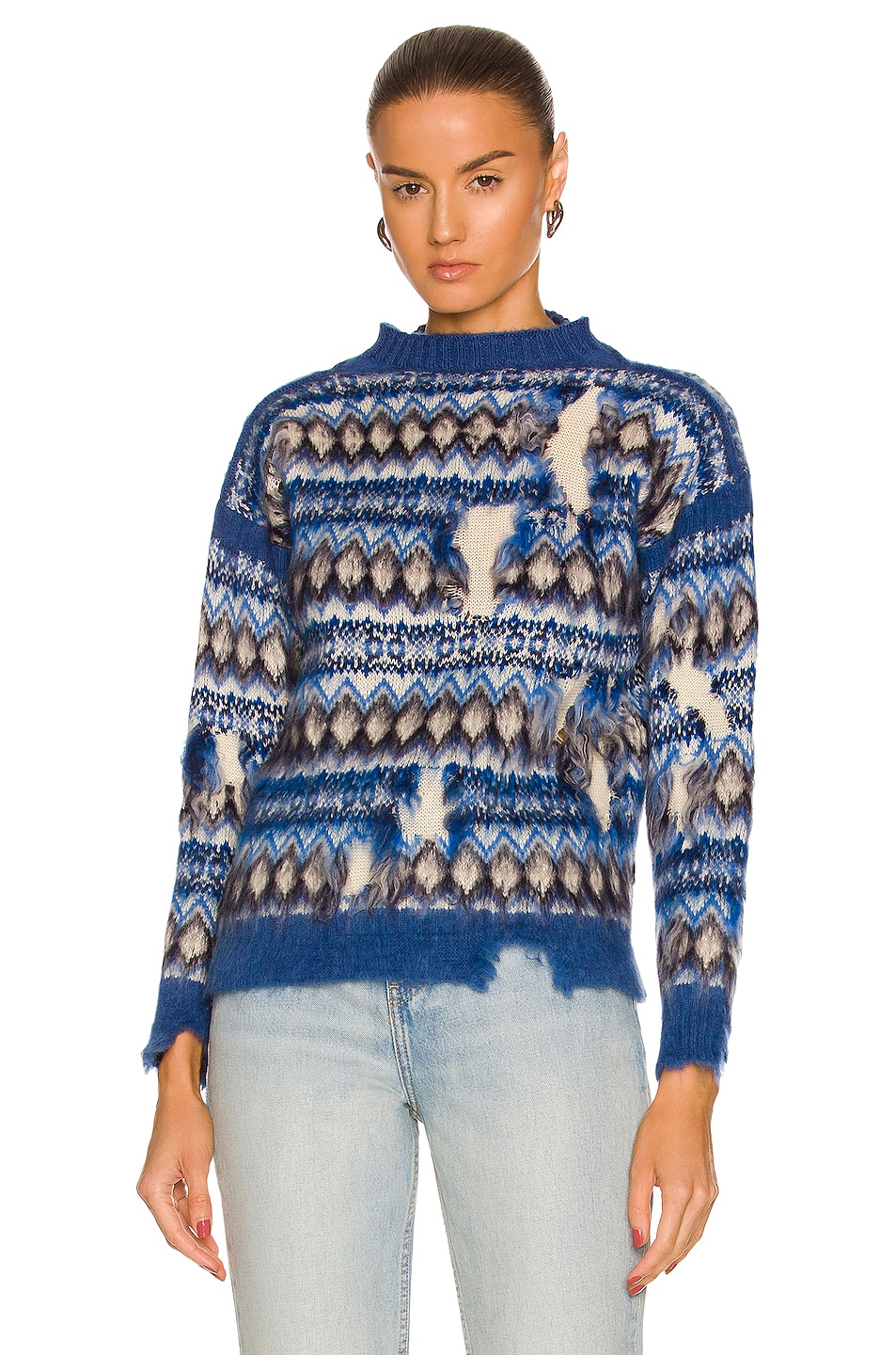 Image 1 of Maison Margiela Long Sleeve Sweater in Blue Jacquard