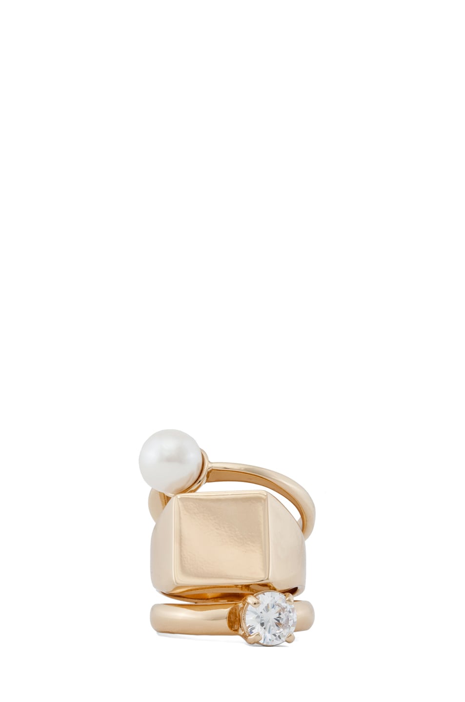Image 1 of Maison Margiela Triple Stack Ring with Pearl in Gold & Cream