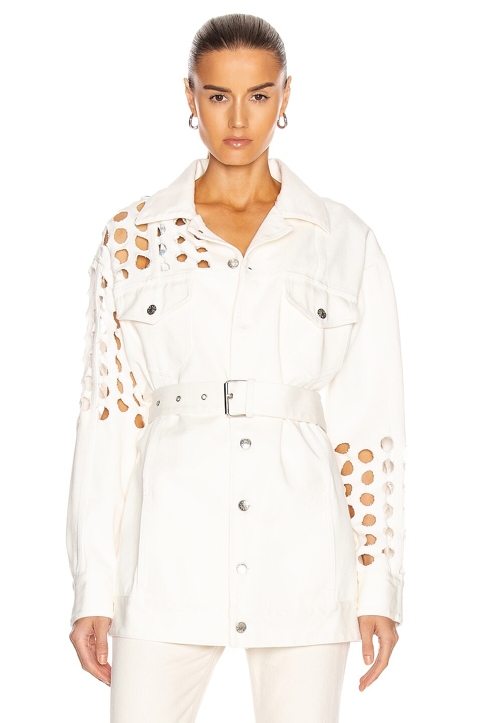 Image 1 of Maison Margiela Cutout Long Sleeve Belted Jacket in White