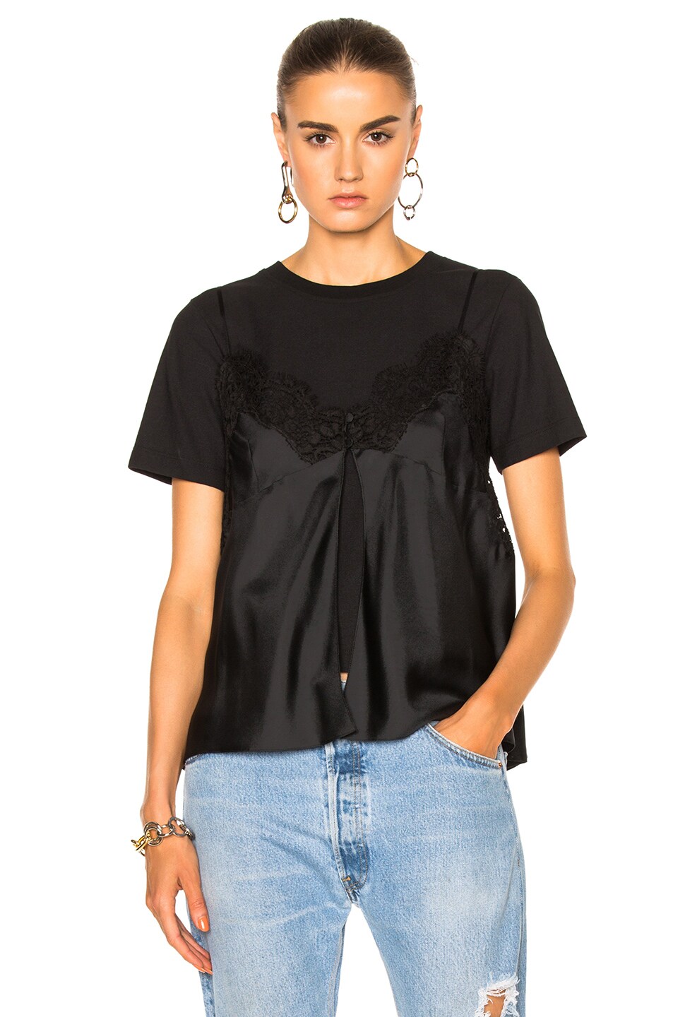 Image 1 of Maison Margiela Pure Silk Twill & Crepe Jersey Cotton Top in Black