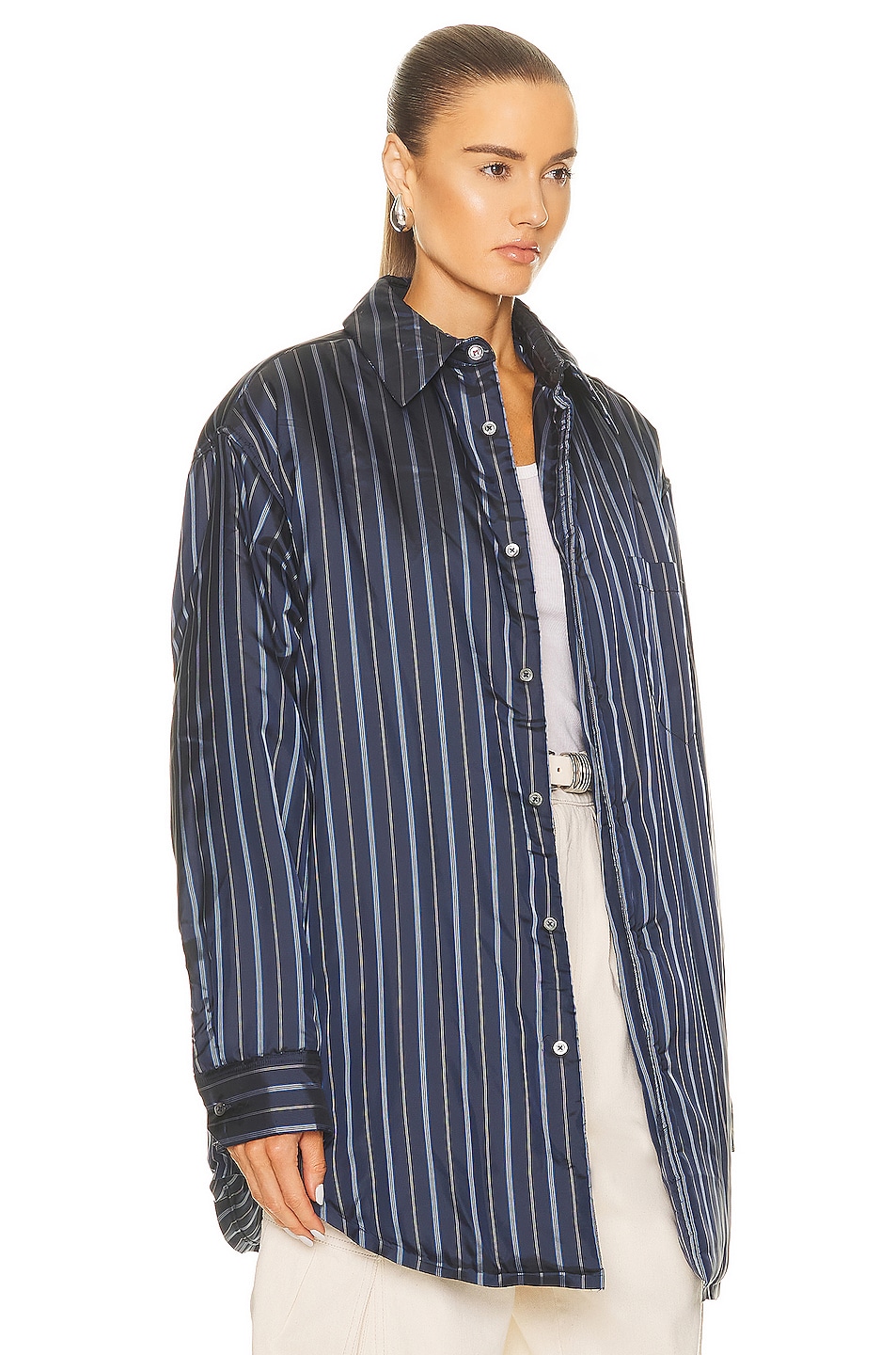 Maison Margiela Long Sleeve Shirt in Navy Stripe | FWRD