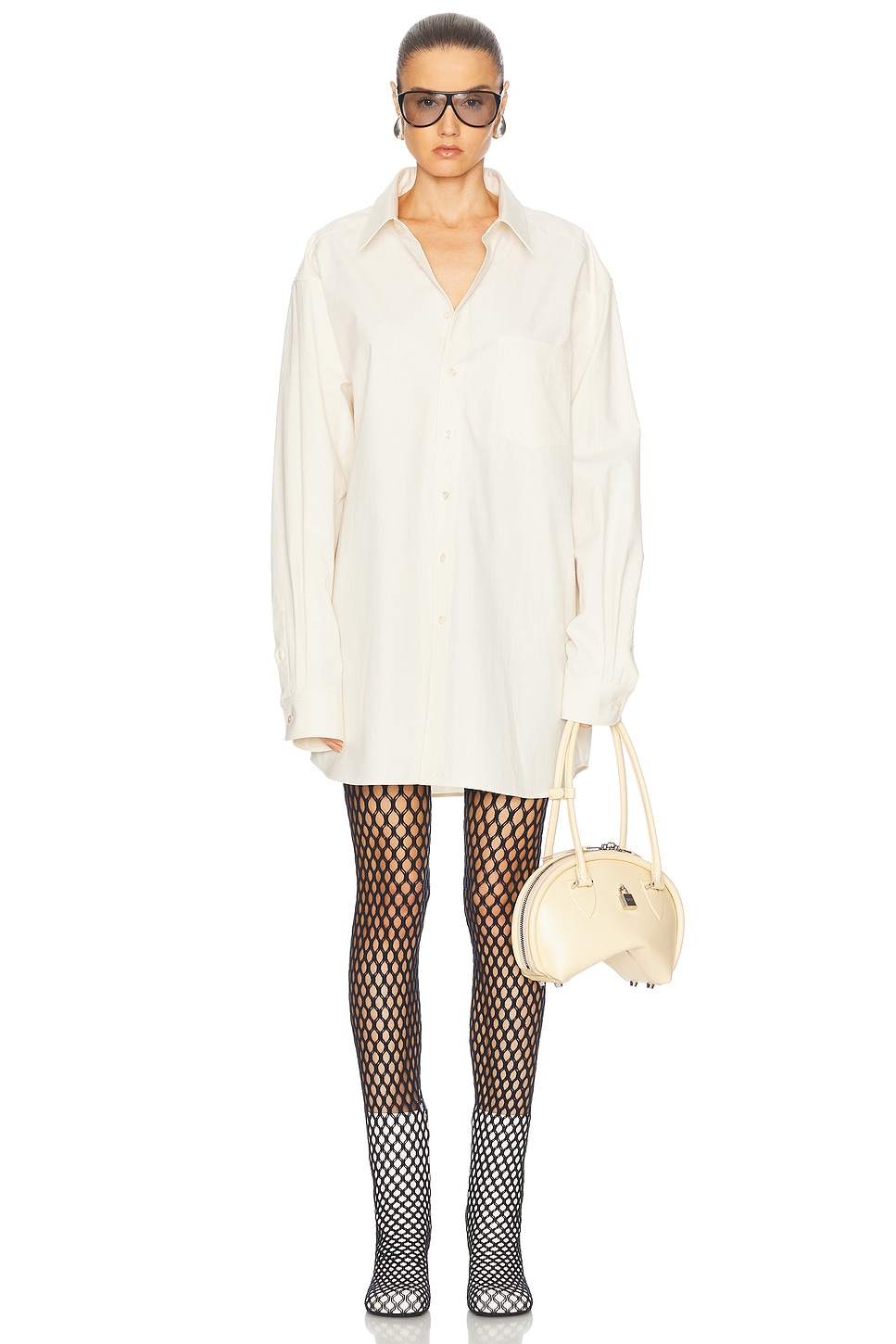 Image 1 of Maison Margiela Long Sleeve Button Up Top in Off White