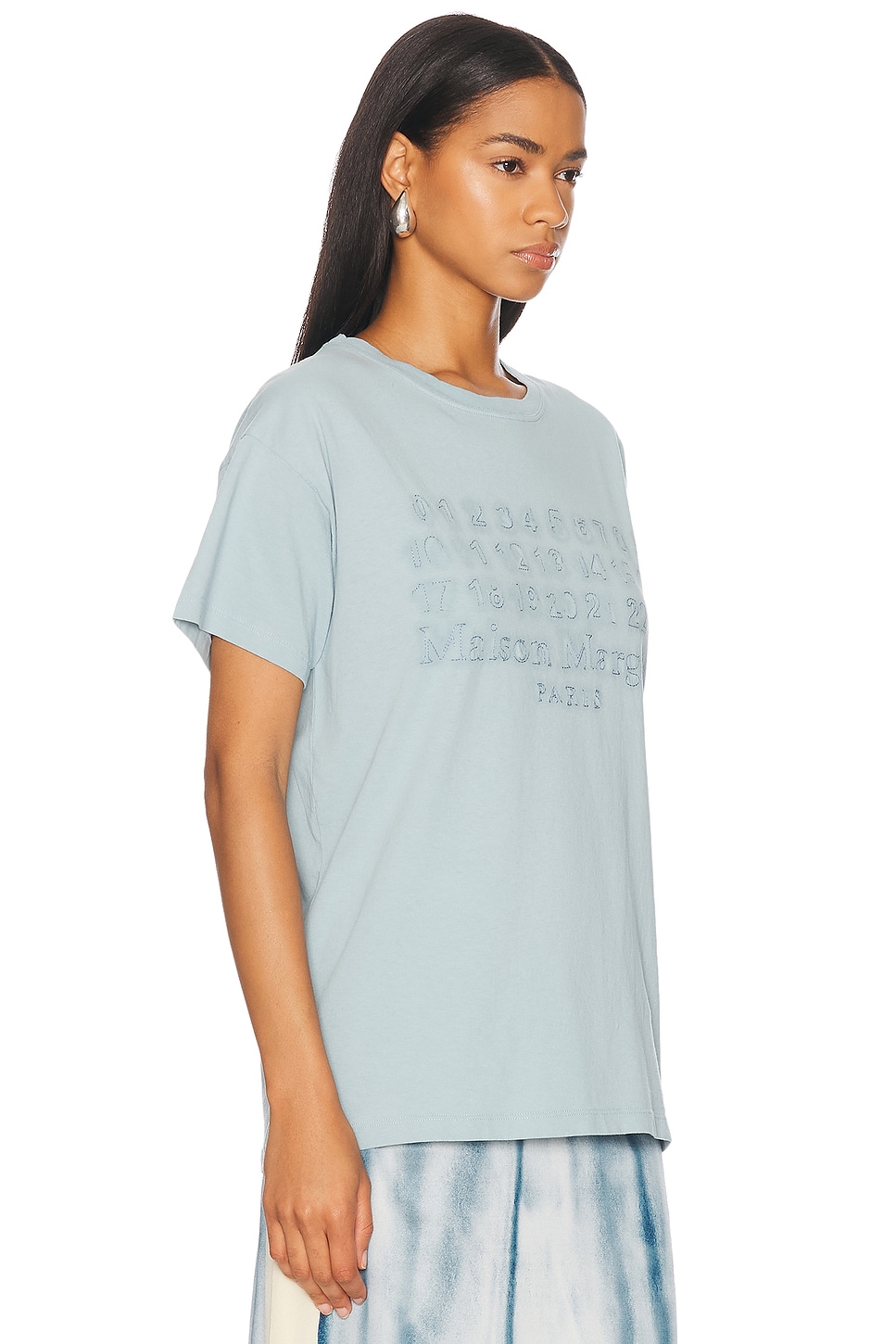 Maison Margiela Logo Print Cotton T Shirt In Baby Blue