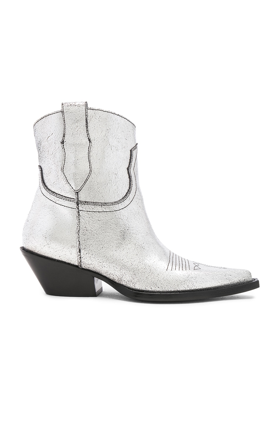 Image 1 of Maison Margiela Metallic Short Western Boots in Silver Birch & Black