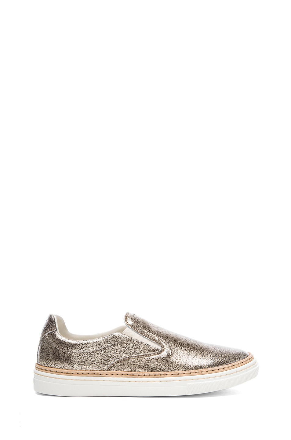 Image 1 of Maison Margiela Crackle Leather Sneakers in Platinum & Brown