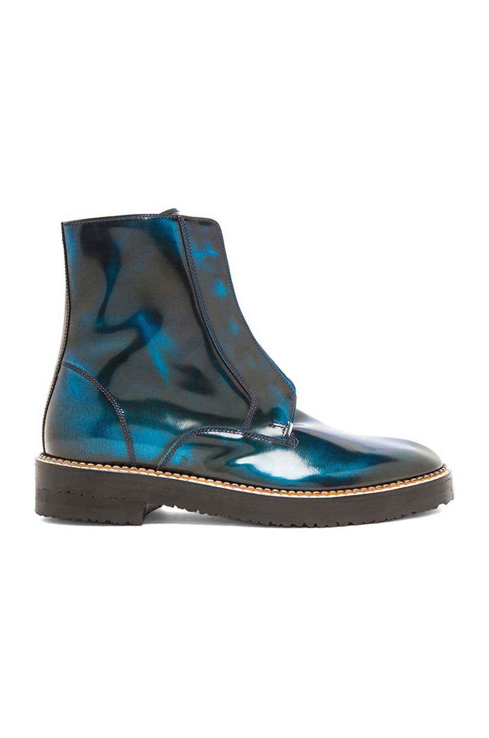 Image 1 of Maison Margiela Brushed Effect Lace Up Patent Leather Boots in Blue