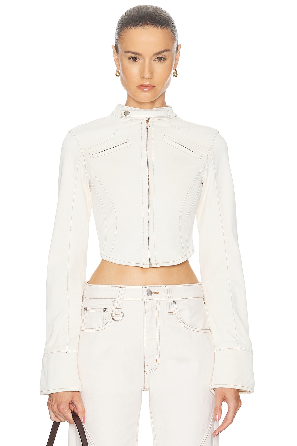 Image 1 of Mimchik Denim Moto Jacket in Cream