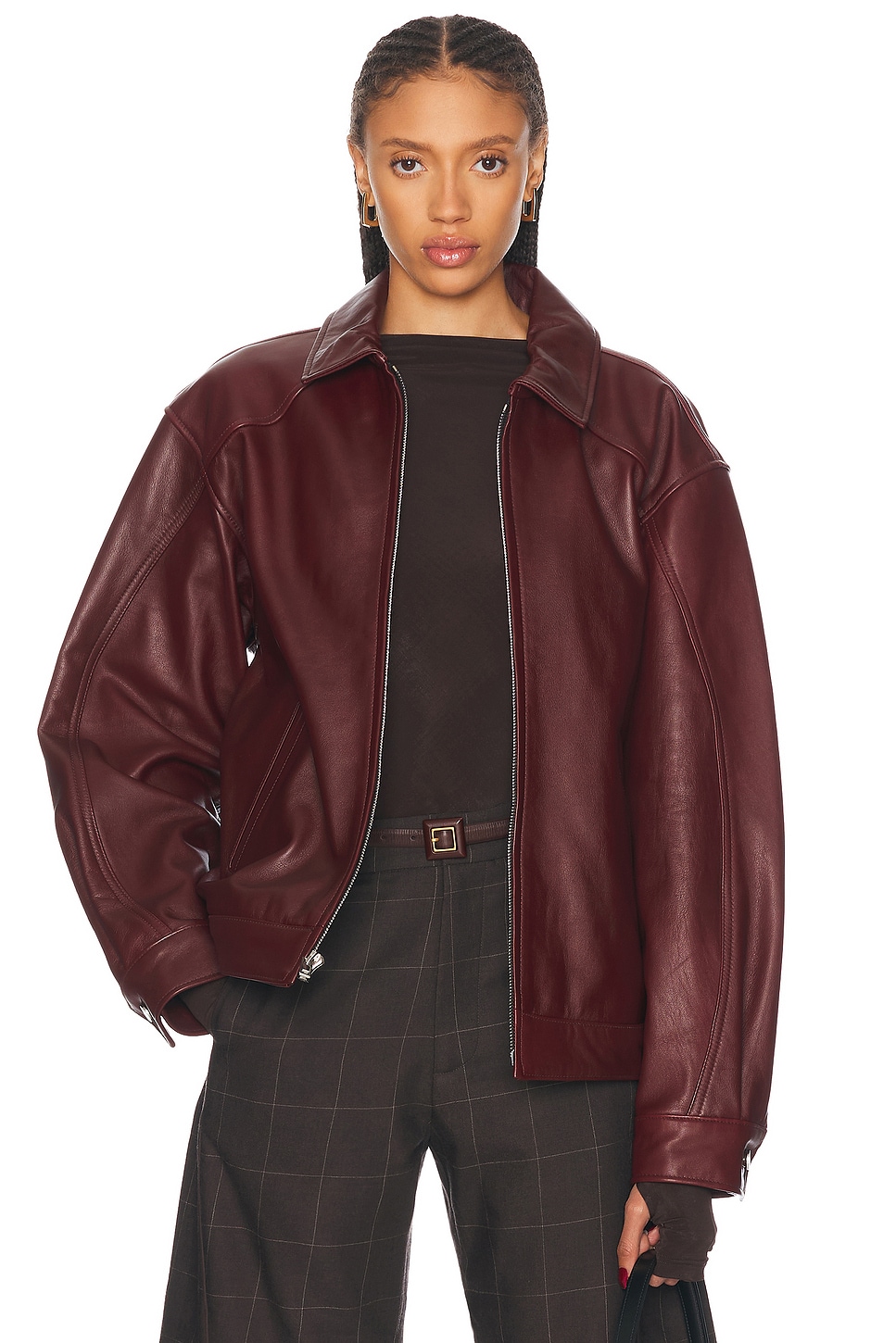 Image 1 of Mimchik Leather Tall Boy Jacket in Burgundy