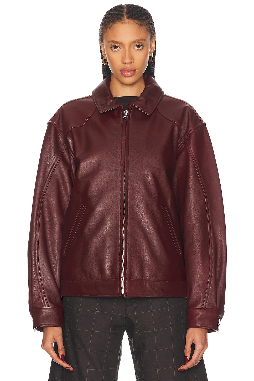 Mimchik Leather Tall Boy Jacket In Burgundy