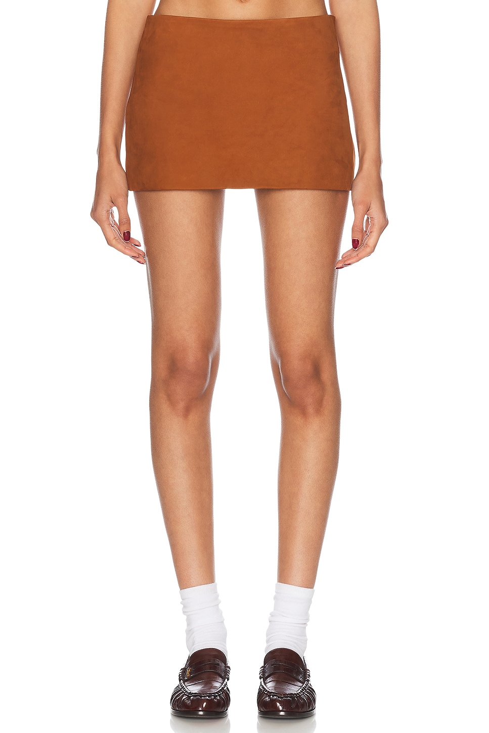 Curved Mini Skirt in Brown