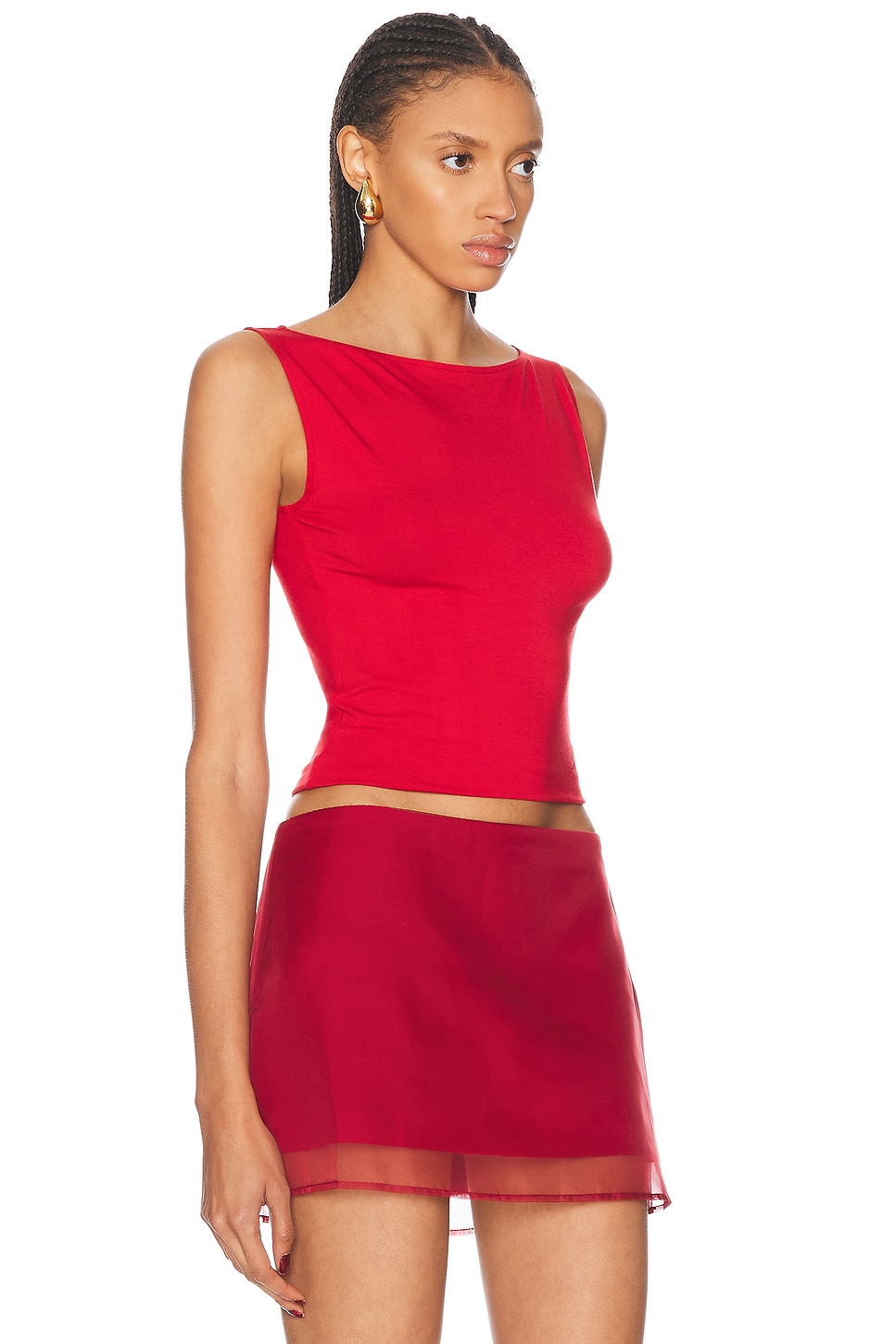 Shop Mimchik Boat Neck Tank Top In Red