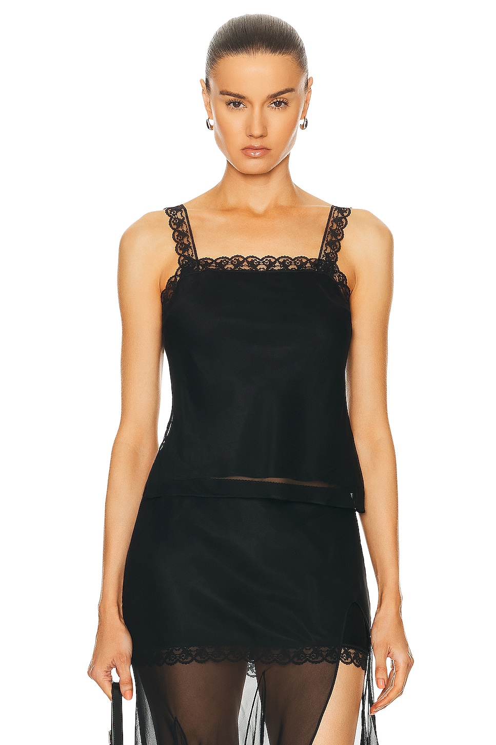 Image 1 of Mimchik Lace Trim Camisole Top in Black