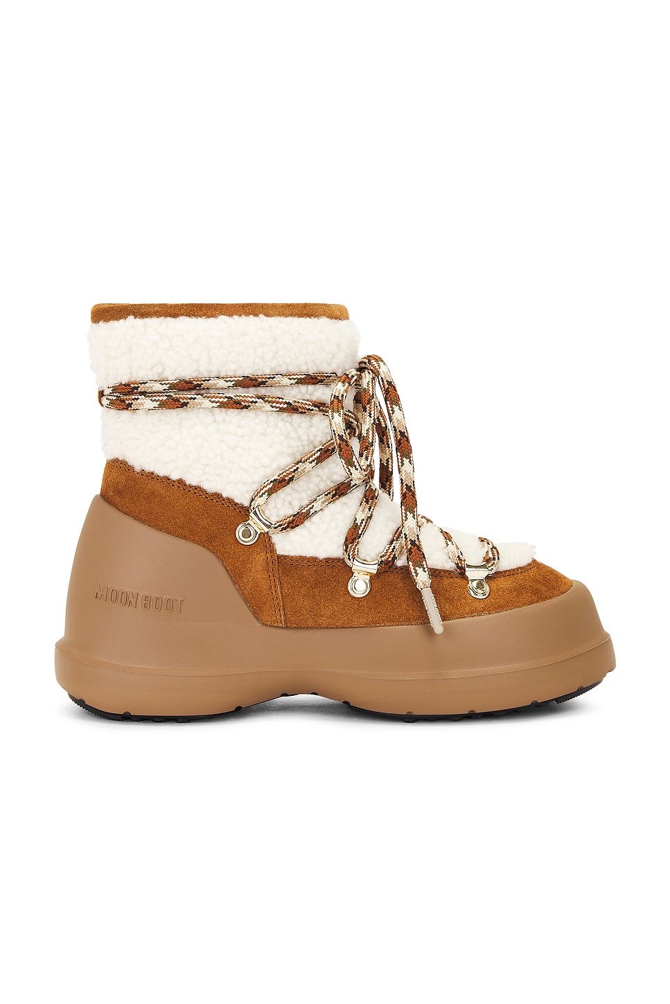 Shop Moon Boot Luna Shearling Boot In Whiskey & Off White