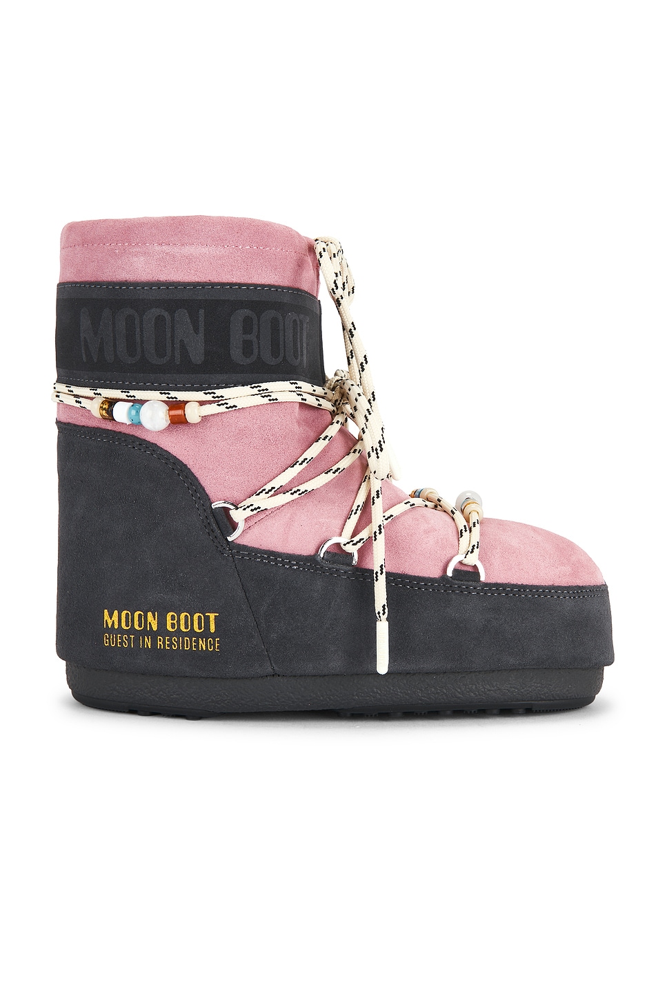 Image 1 of MOON BOOT X Guest in Residence Icon Low Suede Beads Boot in Grey & Rose