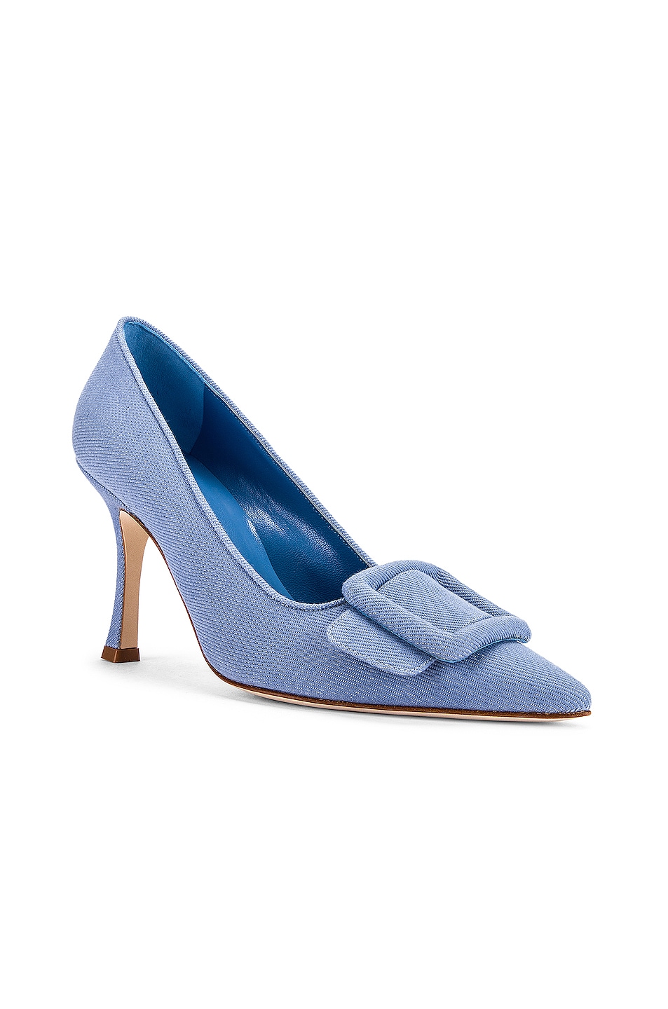 Manolo Blahnik Maysale 90 Pump in Light Blue Jean | FWRD