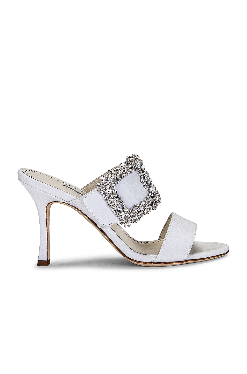 Manolo Blahnik Gable Jewel 90 Sandal in Cream | FWRD