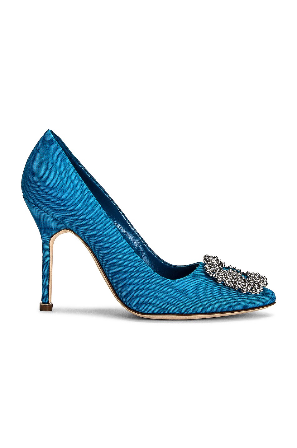 Image 1 of Manolo Blahnik Linen Hangisi 105 Heel in Blue