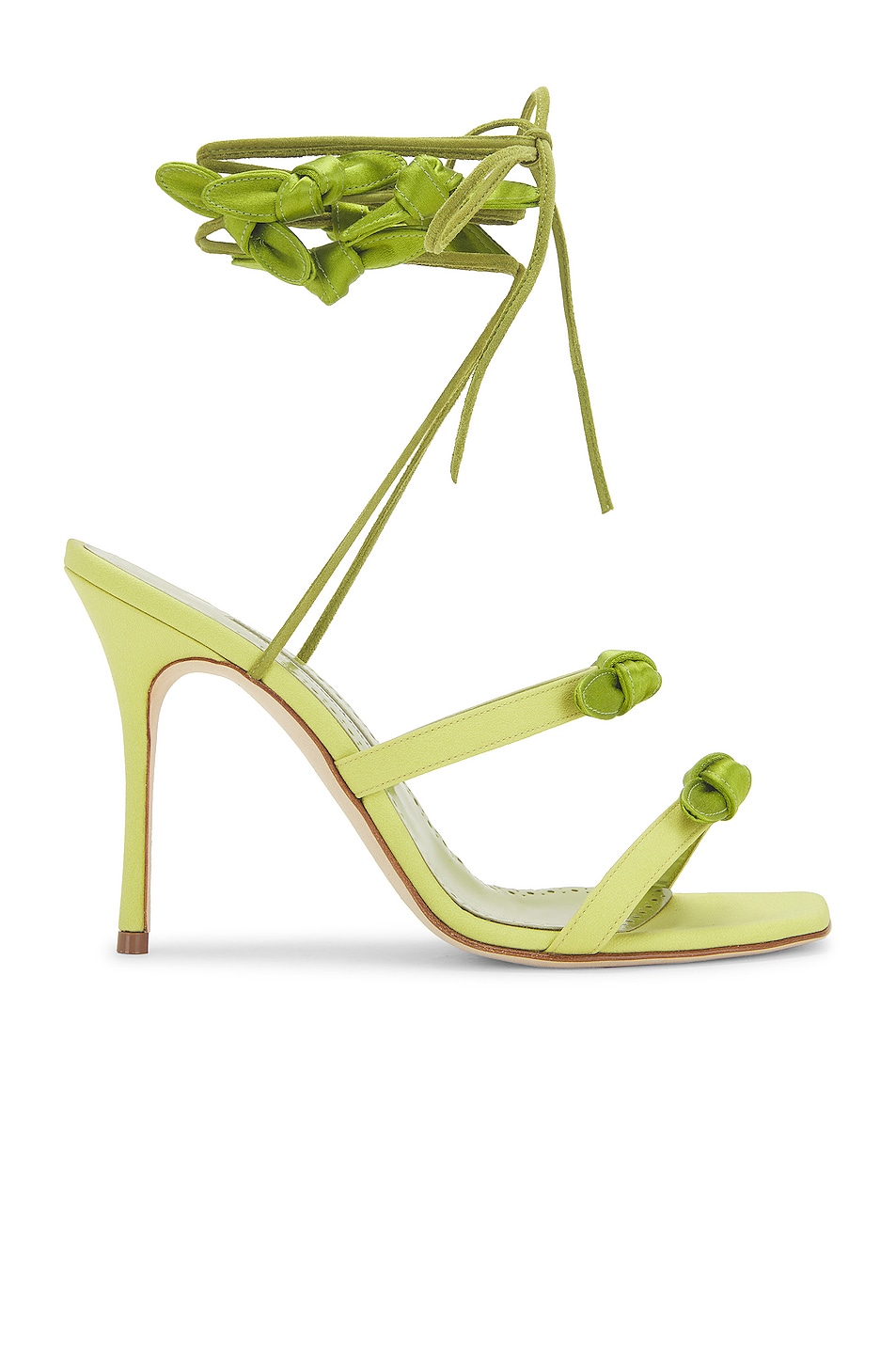 Image 1 of Manolo Blahnik Crepe de Chine Fiocco 105 Sandal in Bright Green