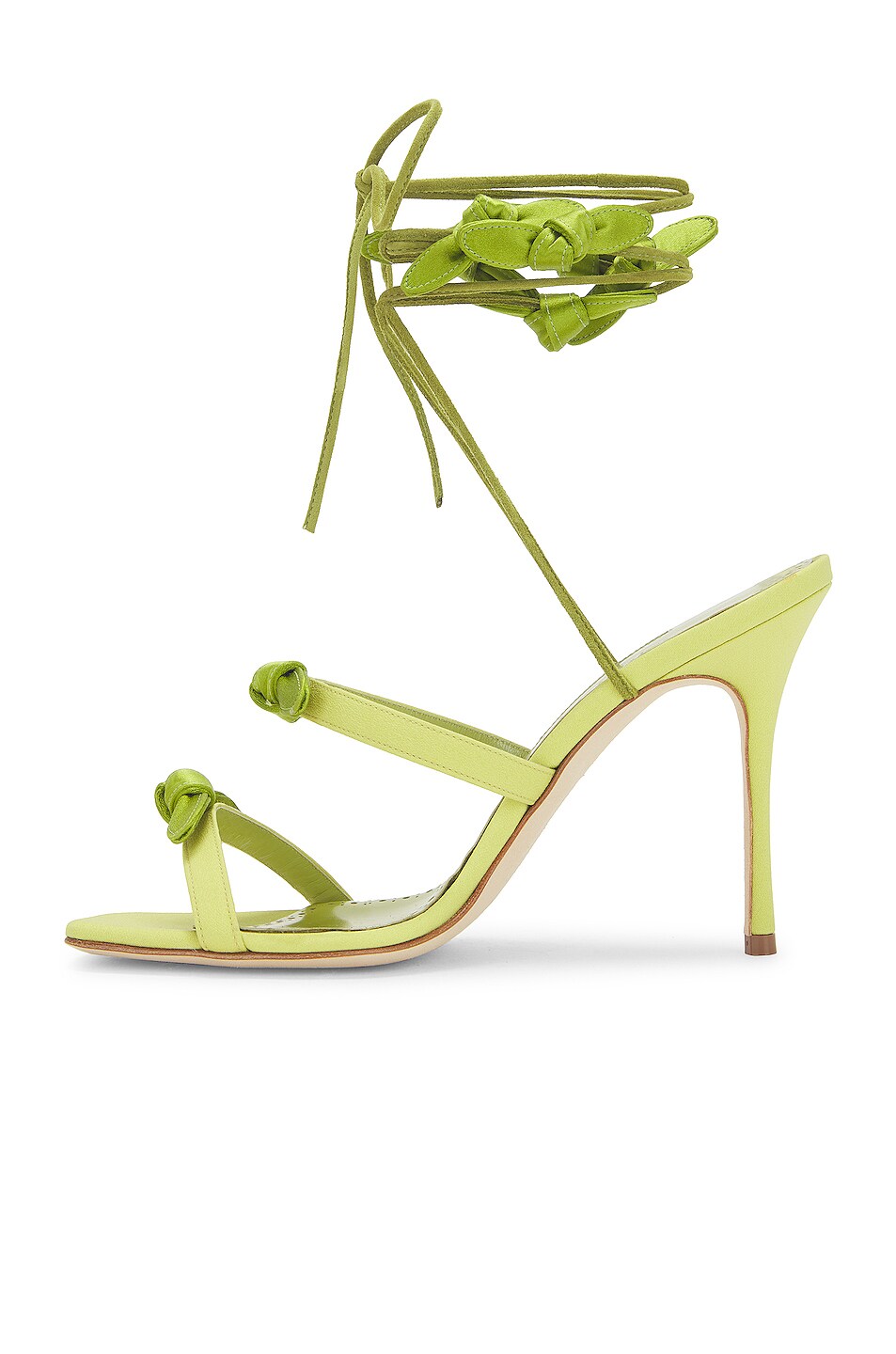 Manolo Blahnik Crepe de Chine Fiocco 105 Sandal in Bright Green | FWRD
